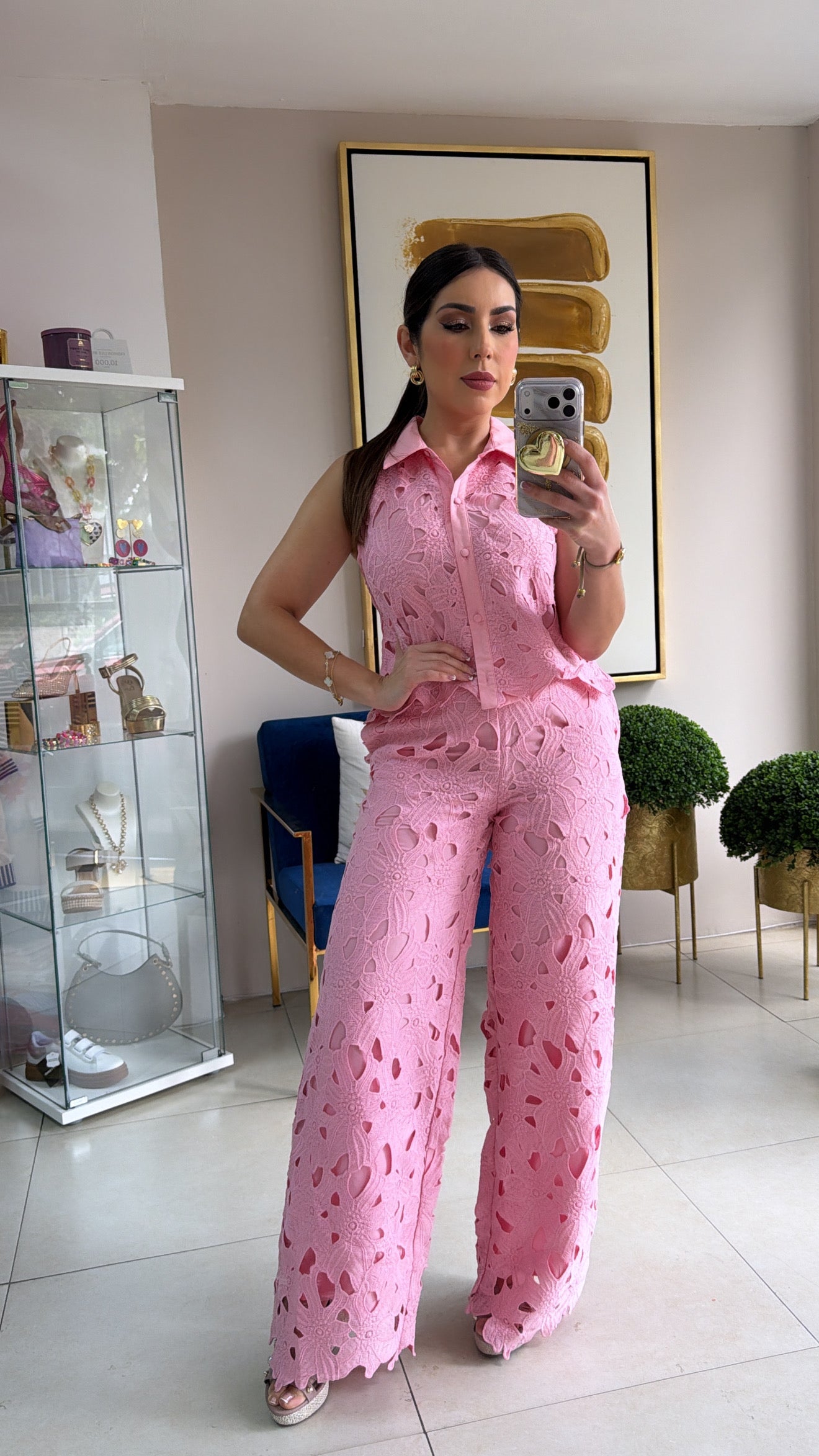 Pink Crochet Pant Set