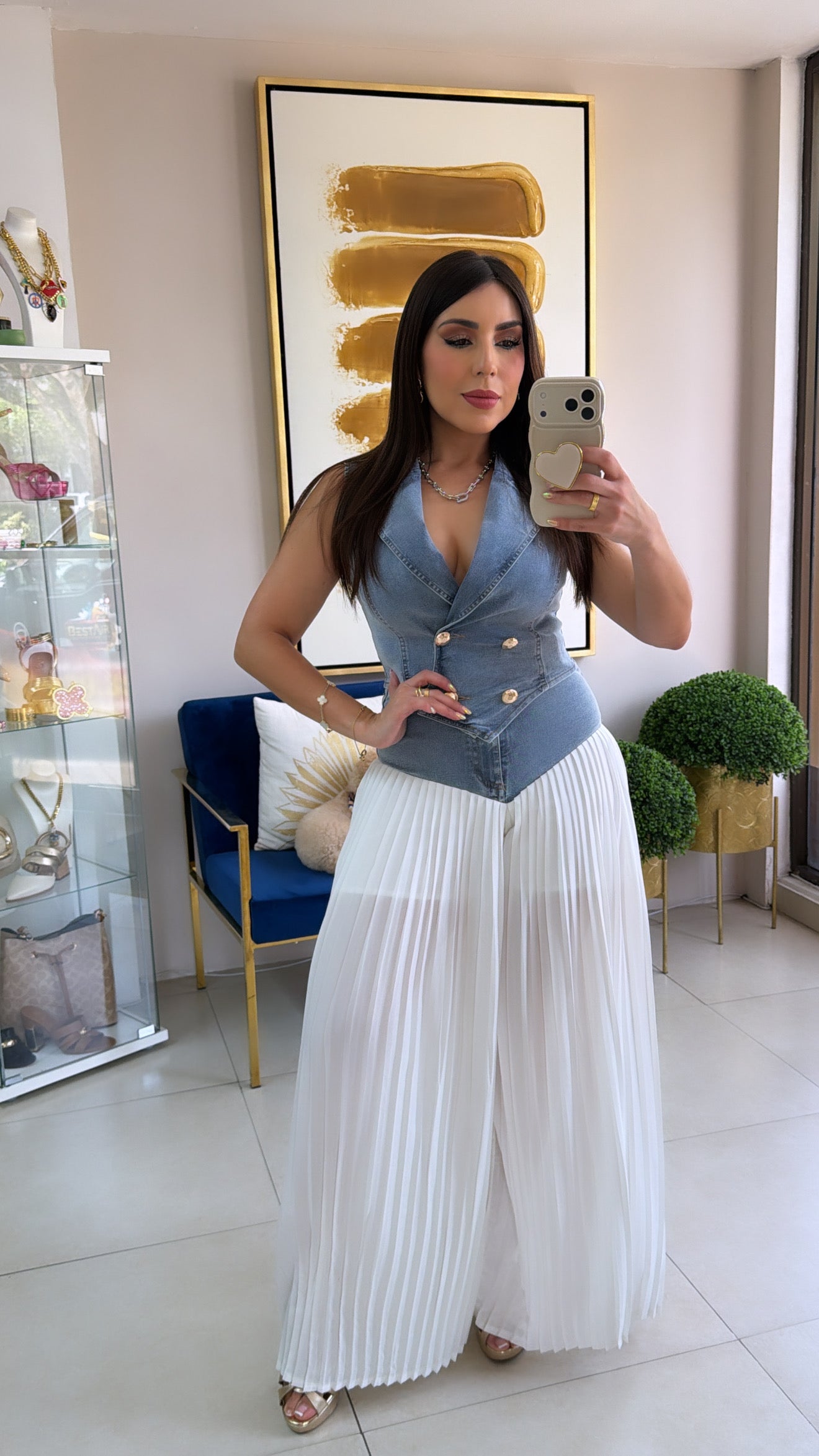 White Denim Palazzo Set
