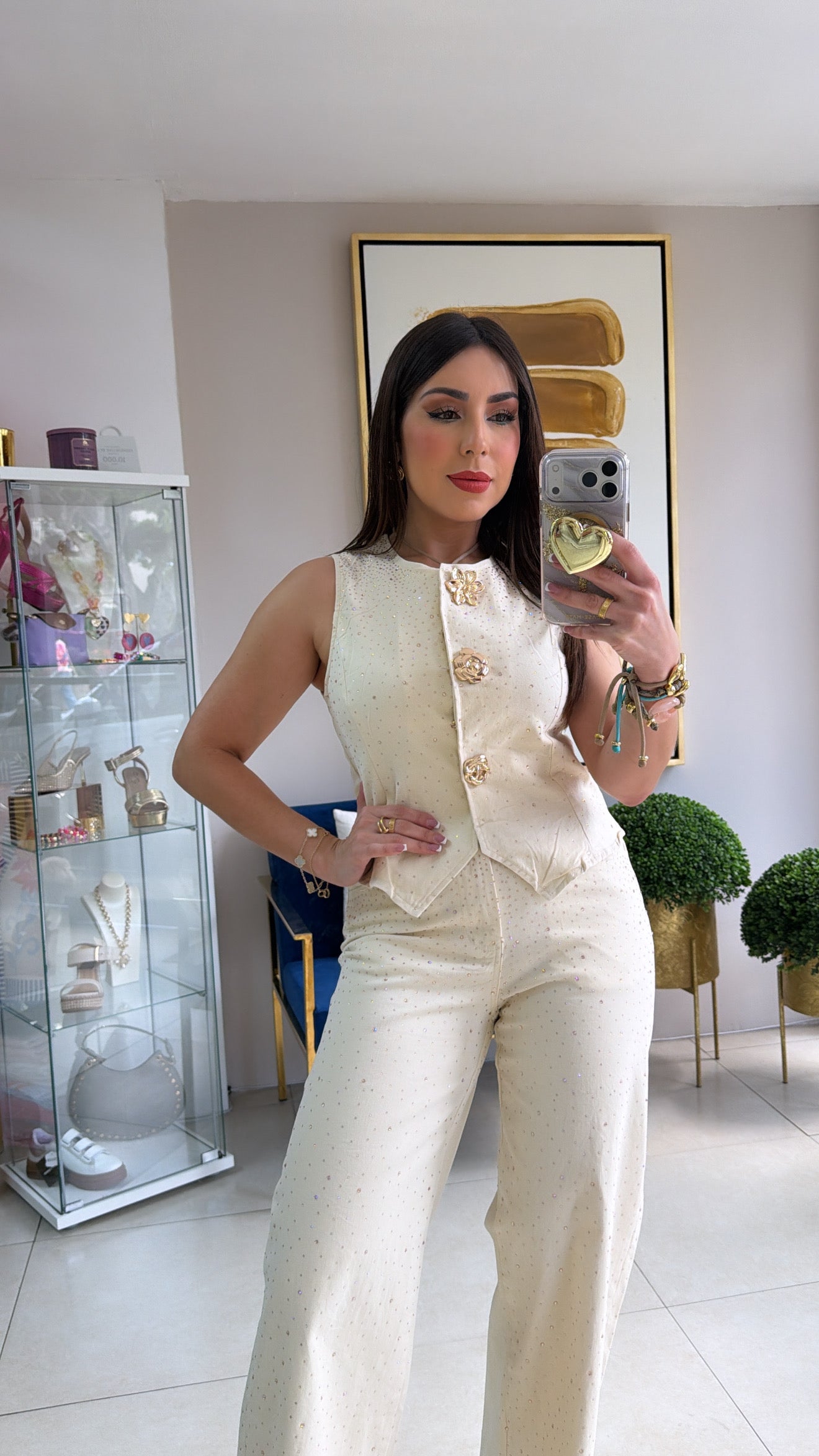 Cream Glitter Vest and Pant Set