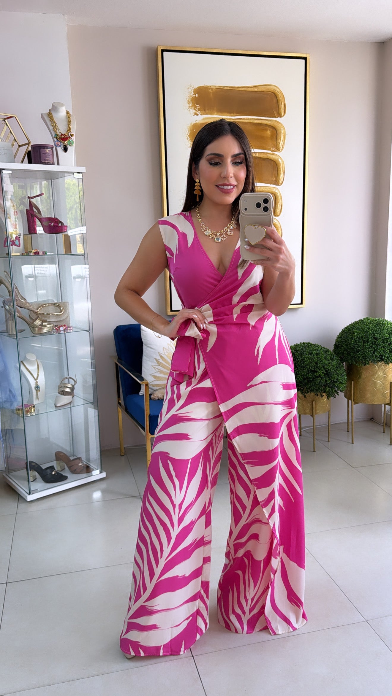 Hot Pink Leaf Jumpsuit