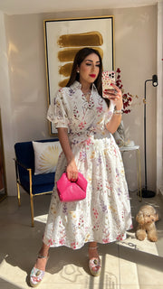 Embroidery Floral Midi Dress