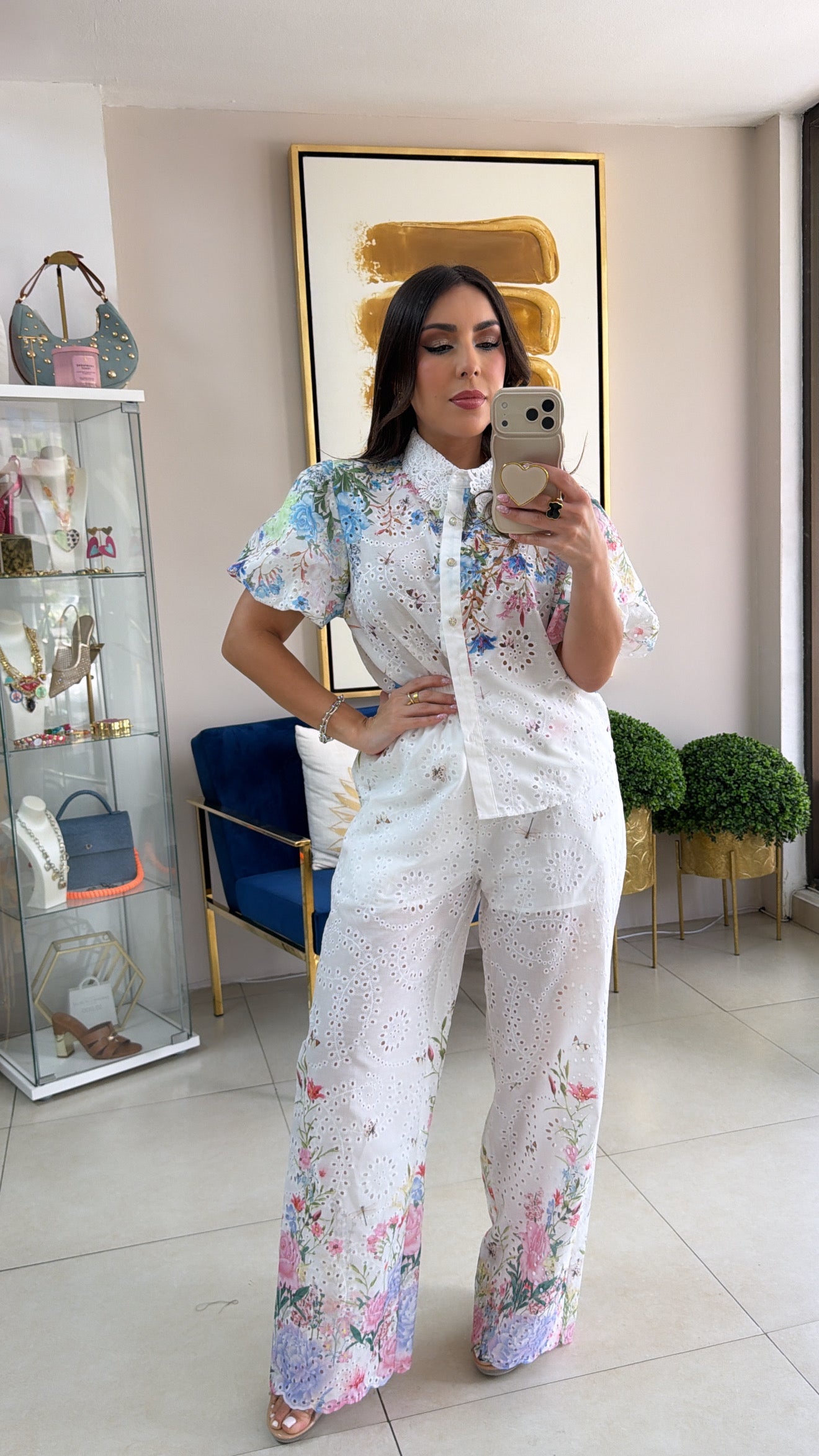 Floral Eyelet Pant Set