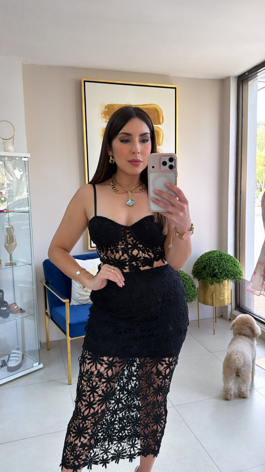 Black Crop Top & Skirt Set