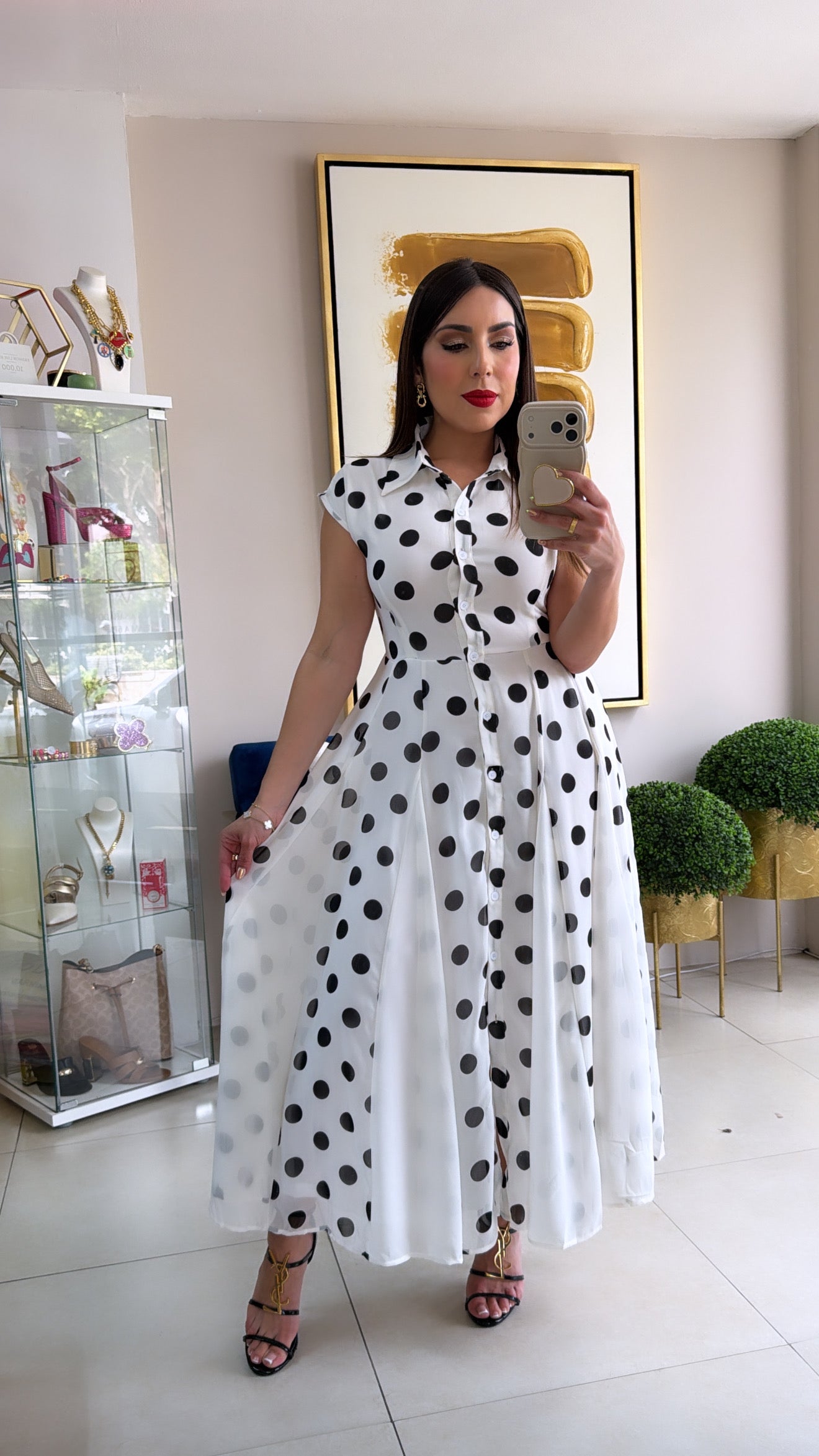 White Polka Button Down Dress