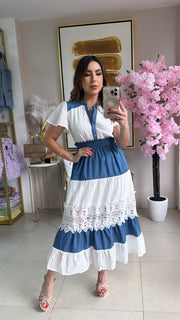 Denim & Eyelet Midi Dress