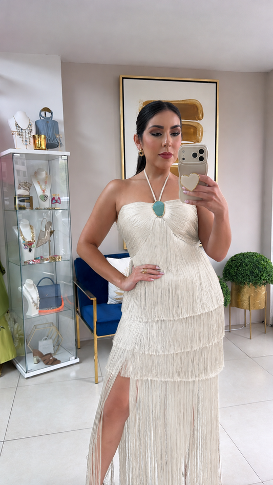 Cream Fringe Roma Dress