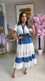 Denim & Eyelet Midi Dress