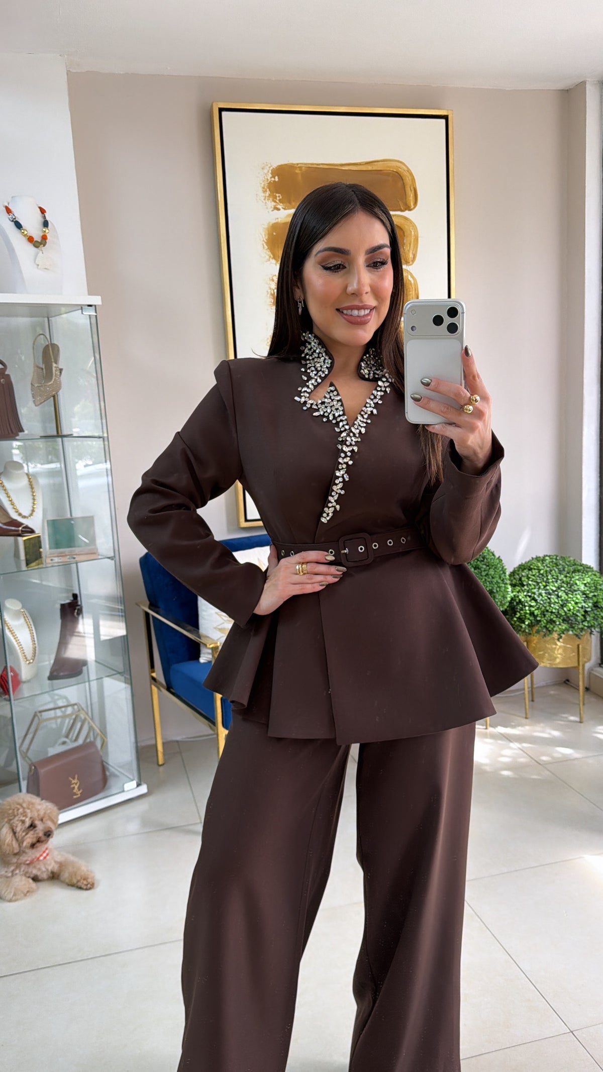 Rhinestones Brown Blazer Set