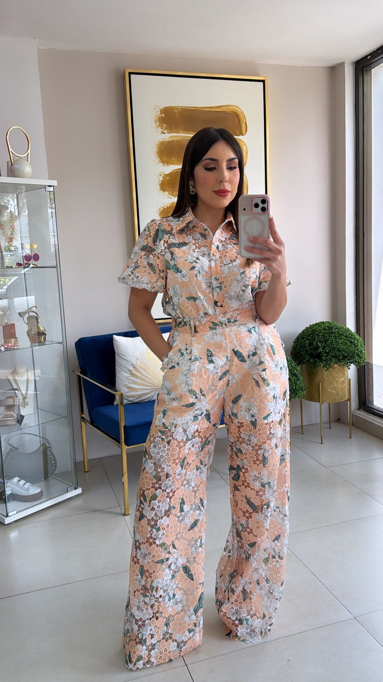 Floral Embroidery Pant Set