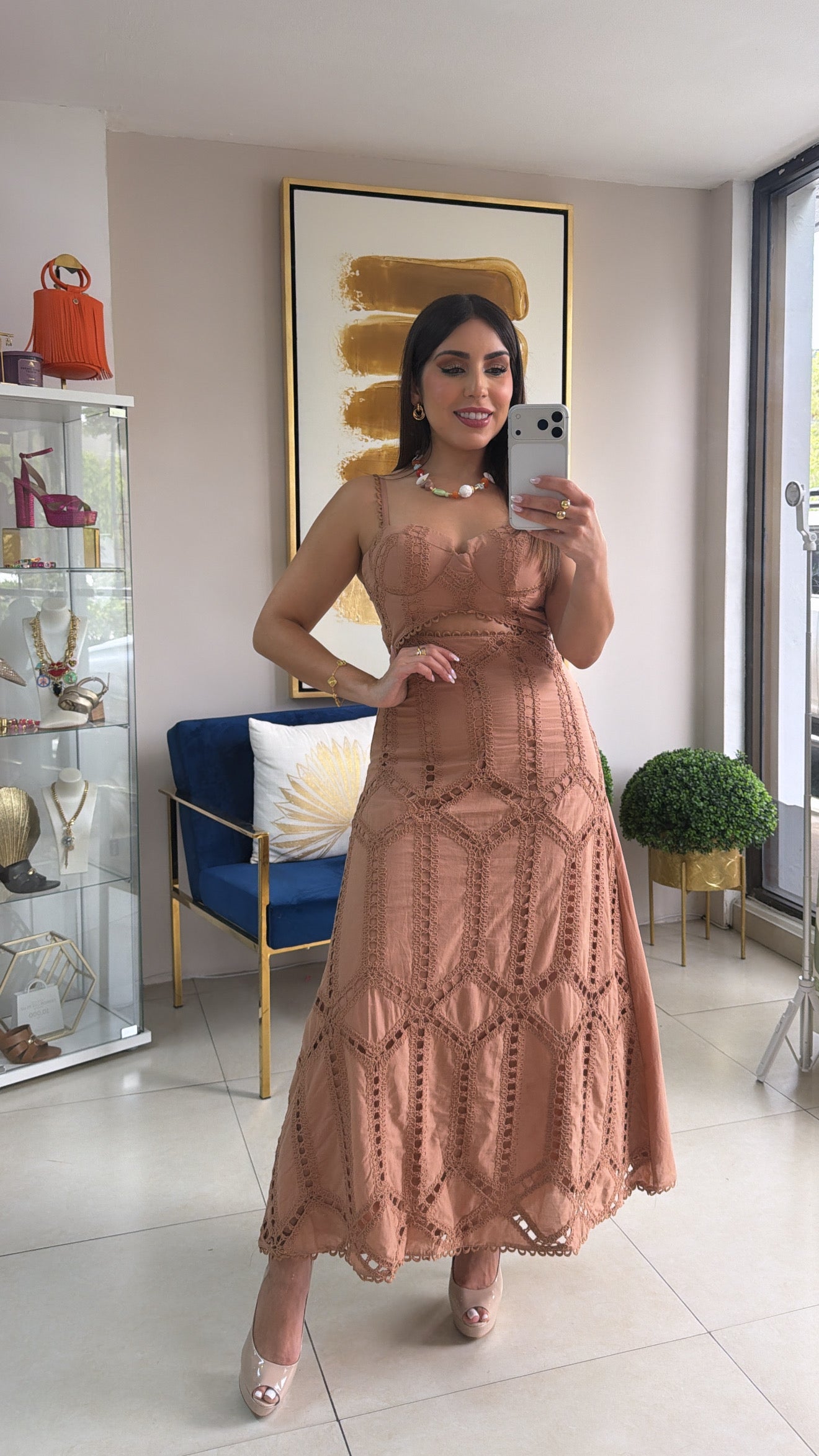 Brown Embroidered Dress