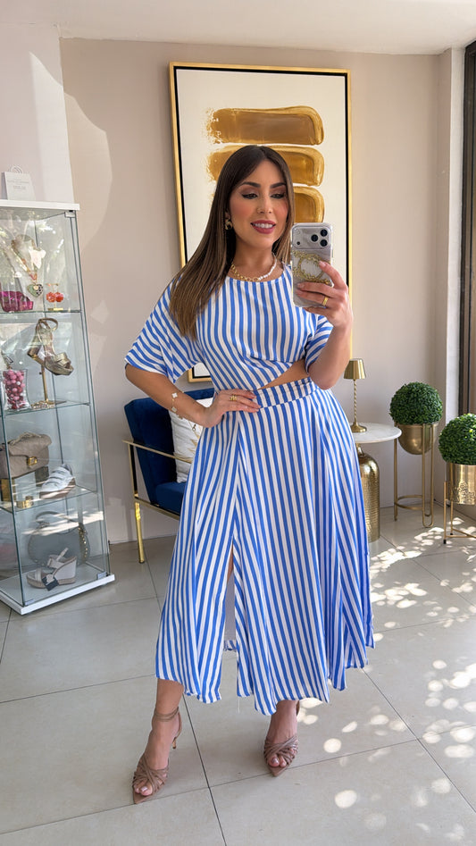Blue Stripes Skirt Set
