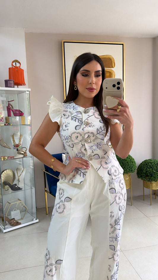 Floral Embroidery Pant Set