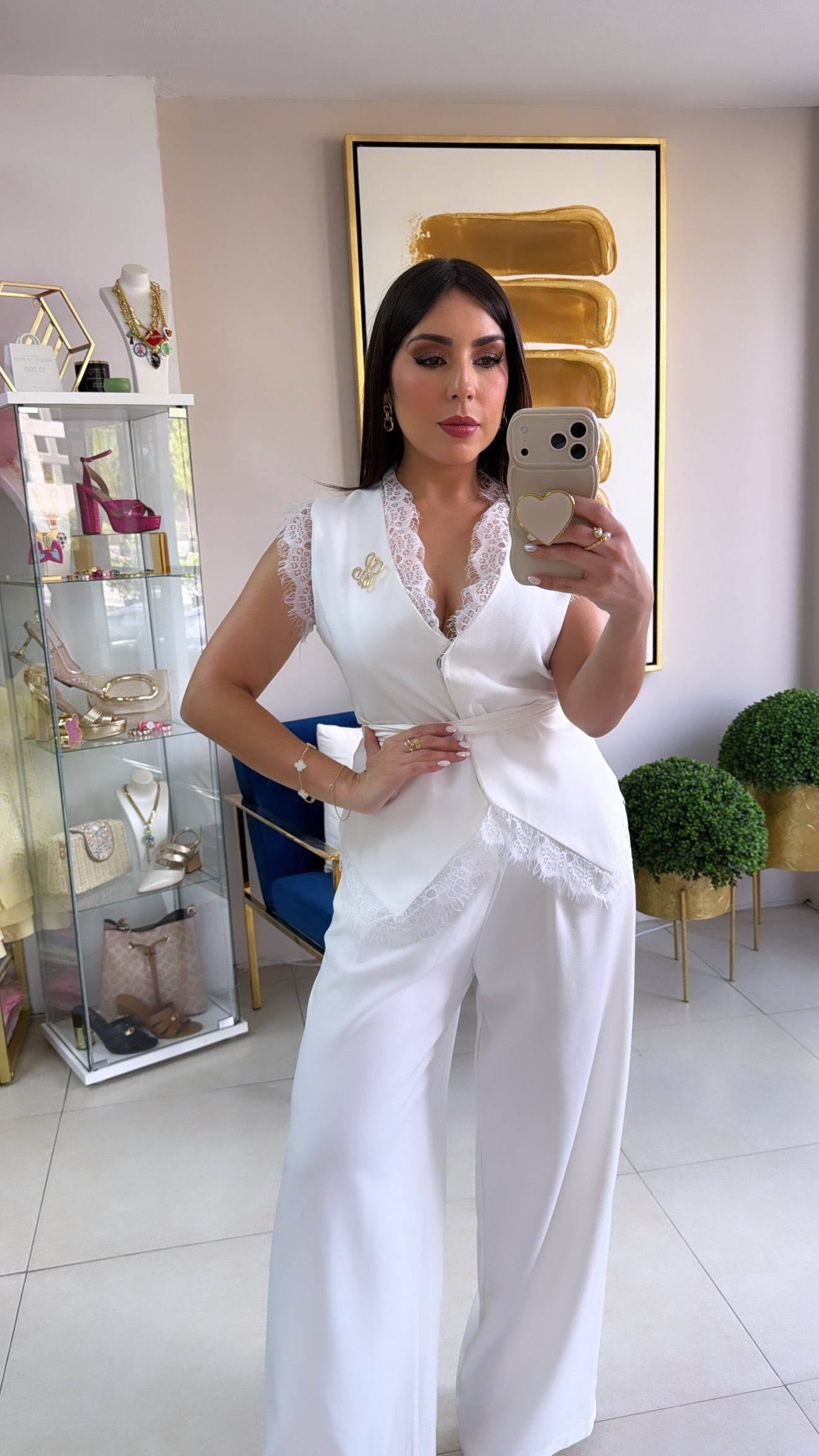 White Satin Vest Set