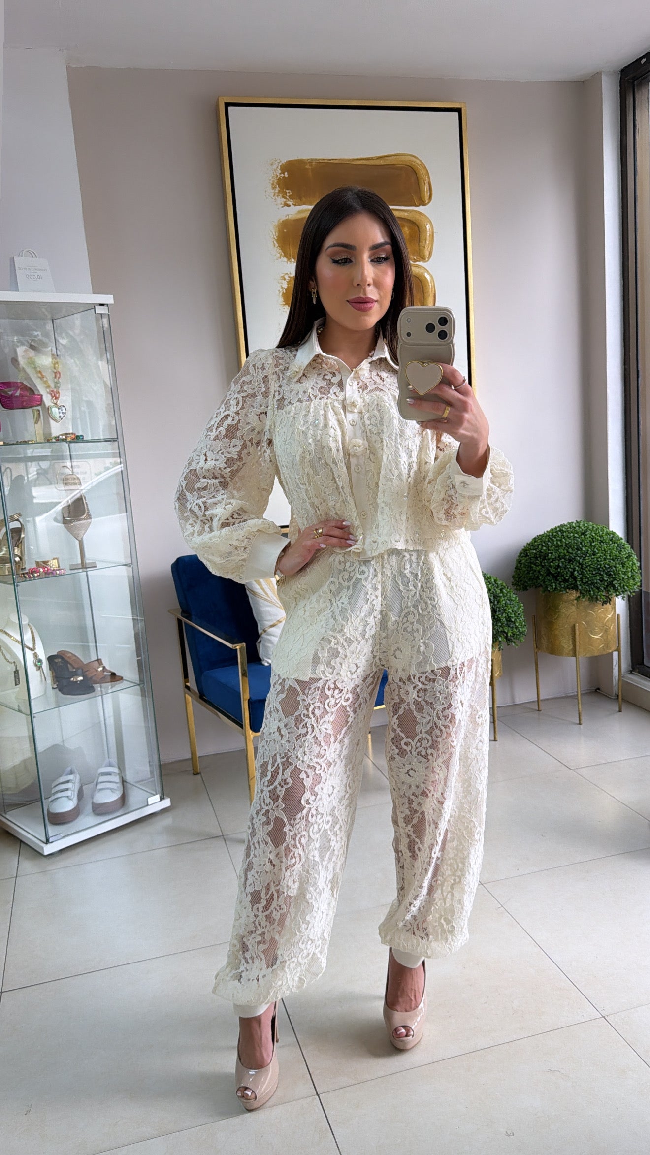 Cream Lace Jogger Set