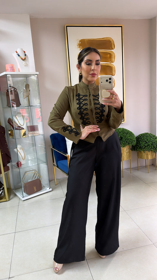 Olive Napoleon Suede Jacket