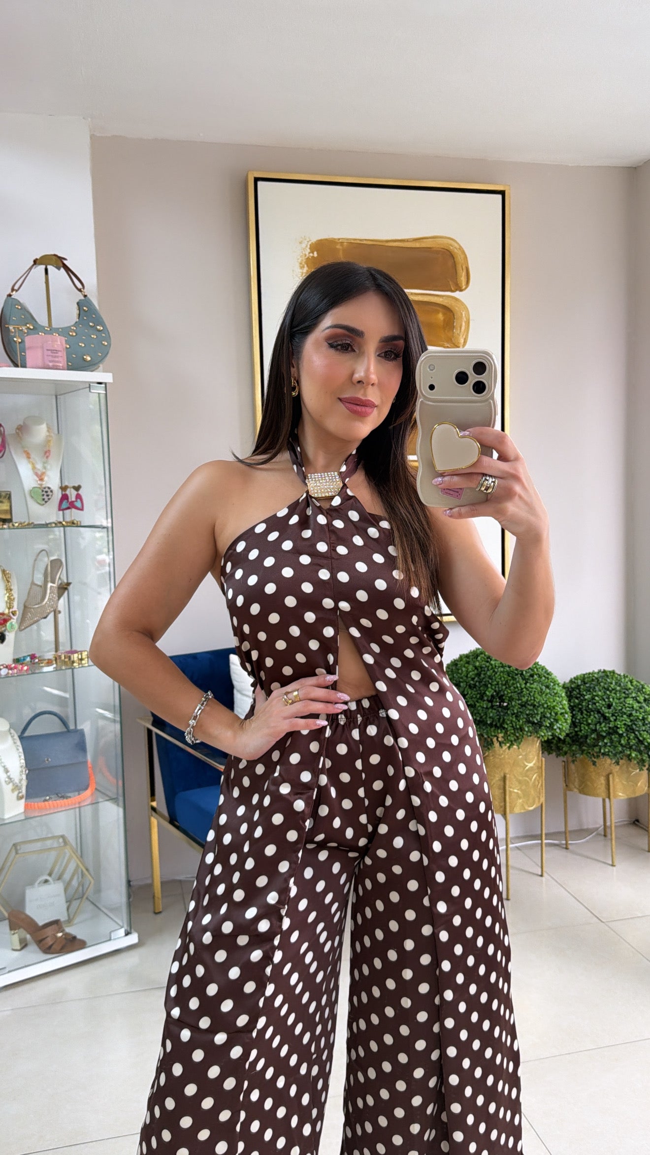 Brown Polkadots Pant Set