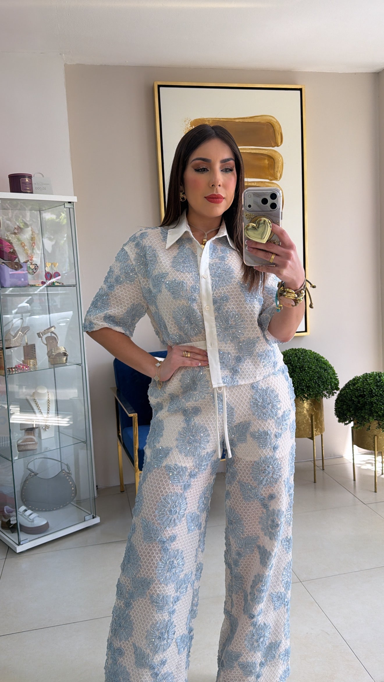 Sequins 3D Floral Pant Set