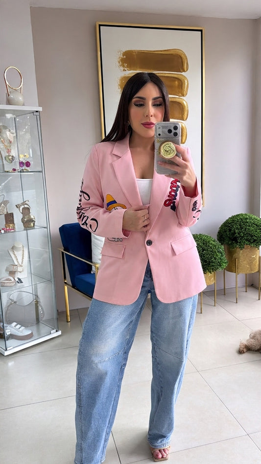 Pink Italian Cartoons Blazer