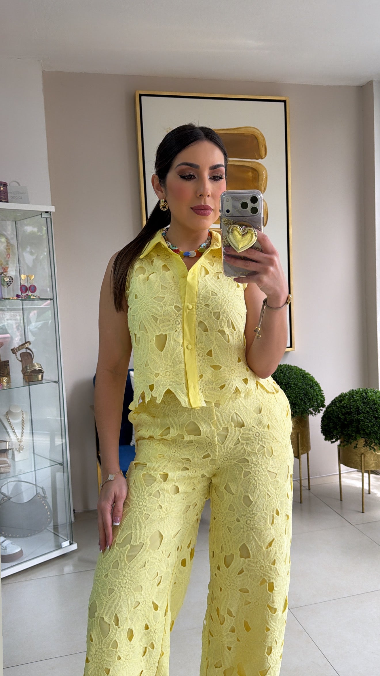 Yellow Crochet Pant Set