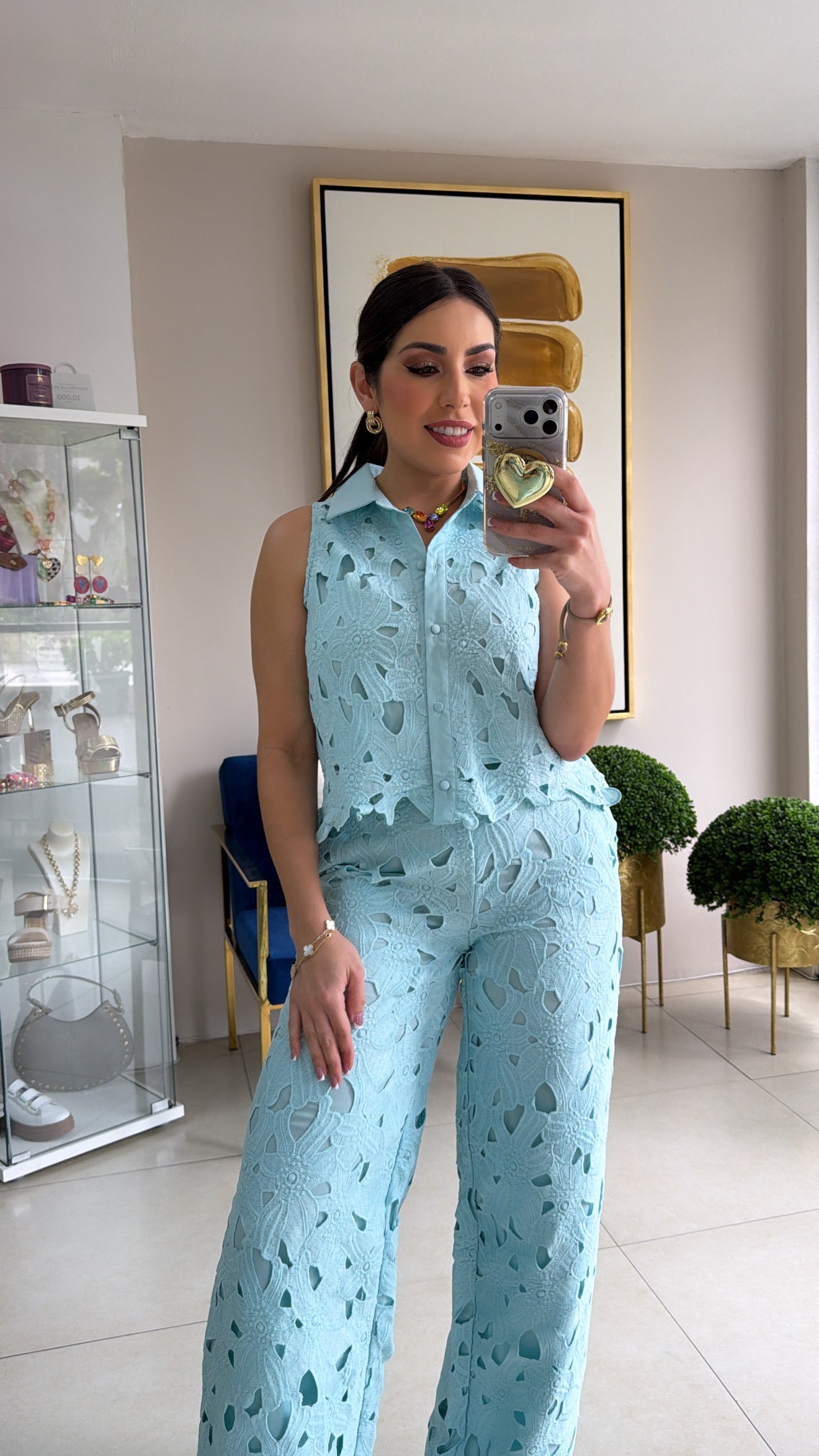 Turquiose Crochet Pant Set