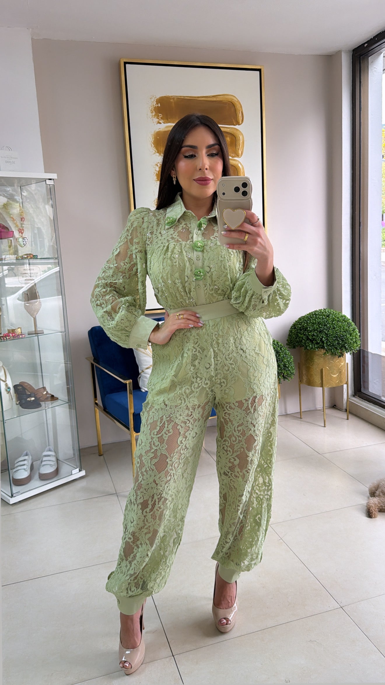 Green Lace Jogger Set
