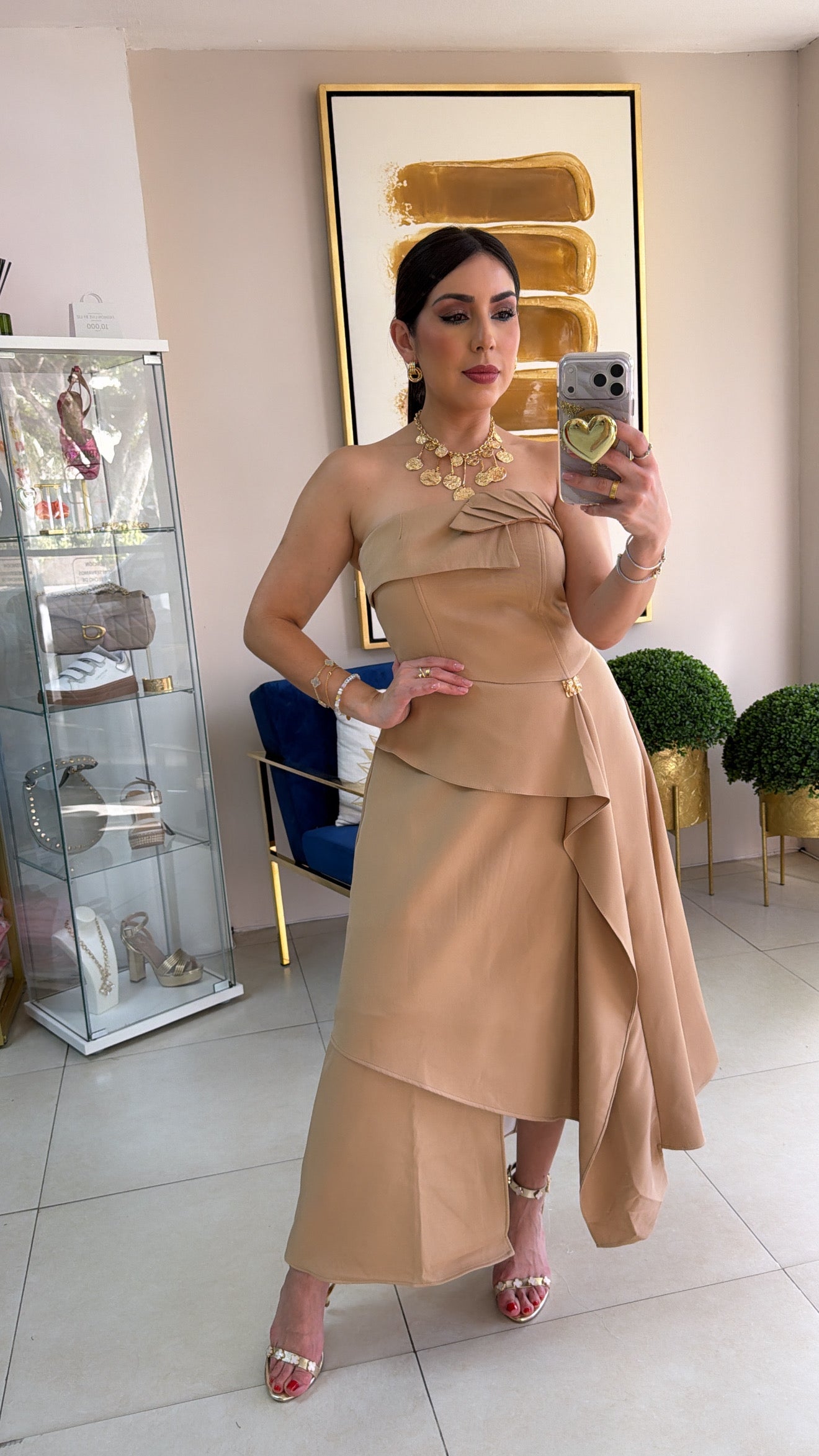 Khaki Strspless Dress