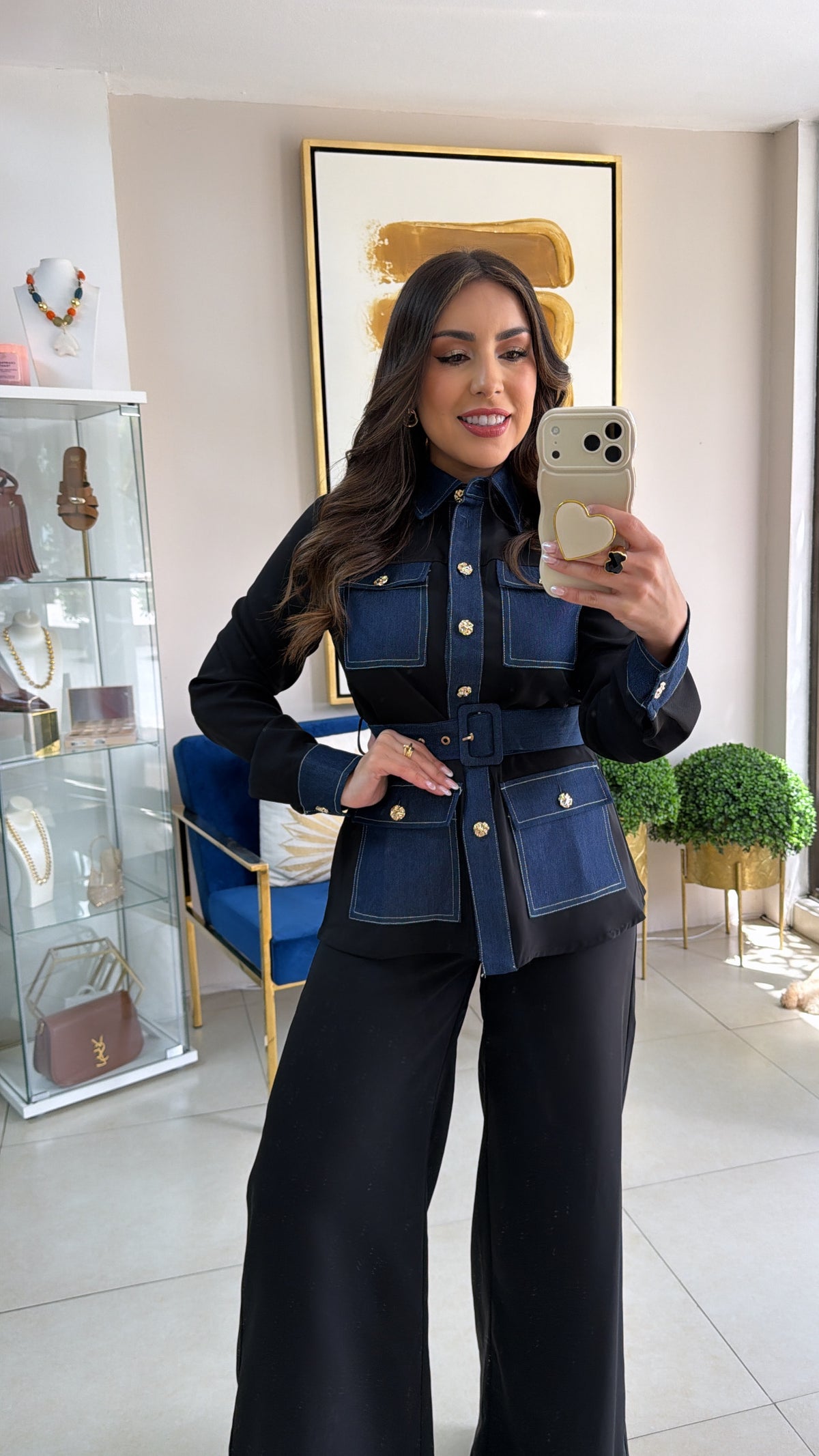 Black & Denim Pant Set