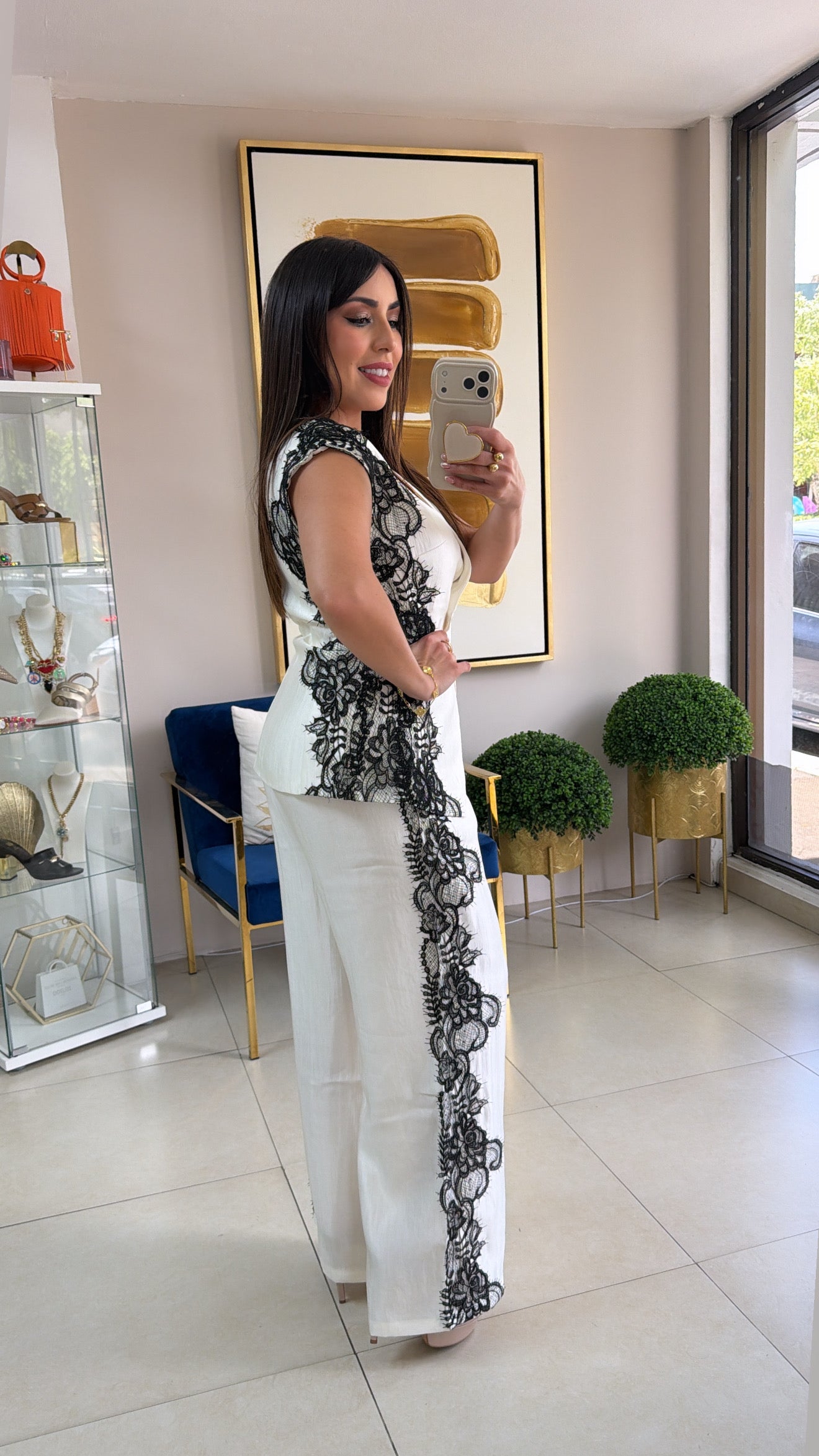 Black Lace Ivory Pant Set