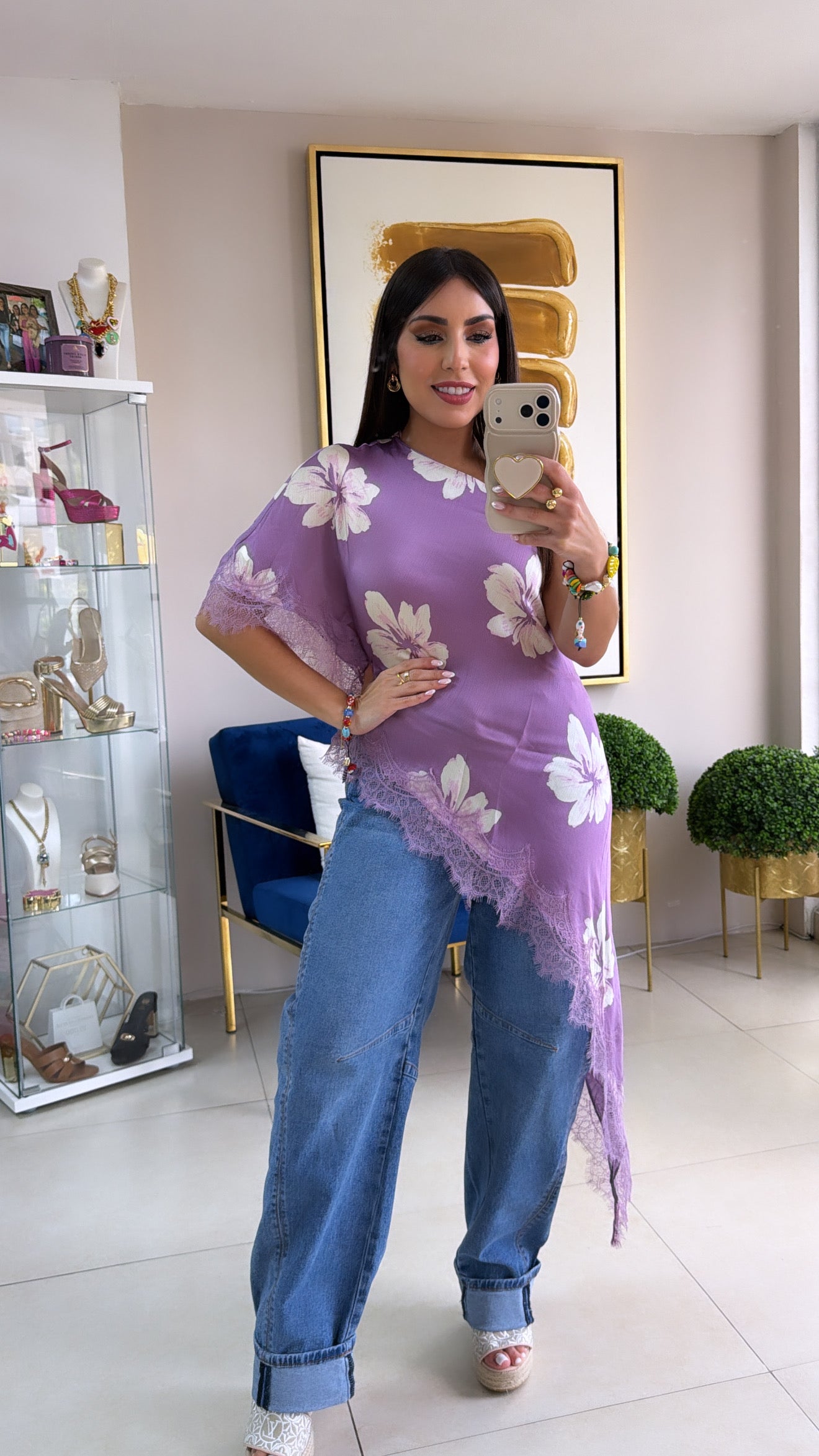Purple One Shoulder Floral Top