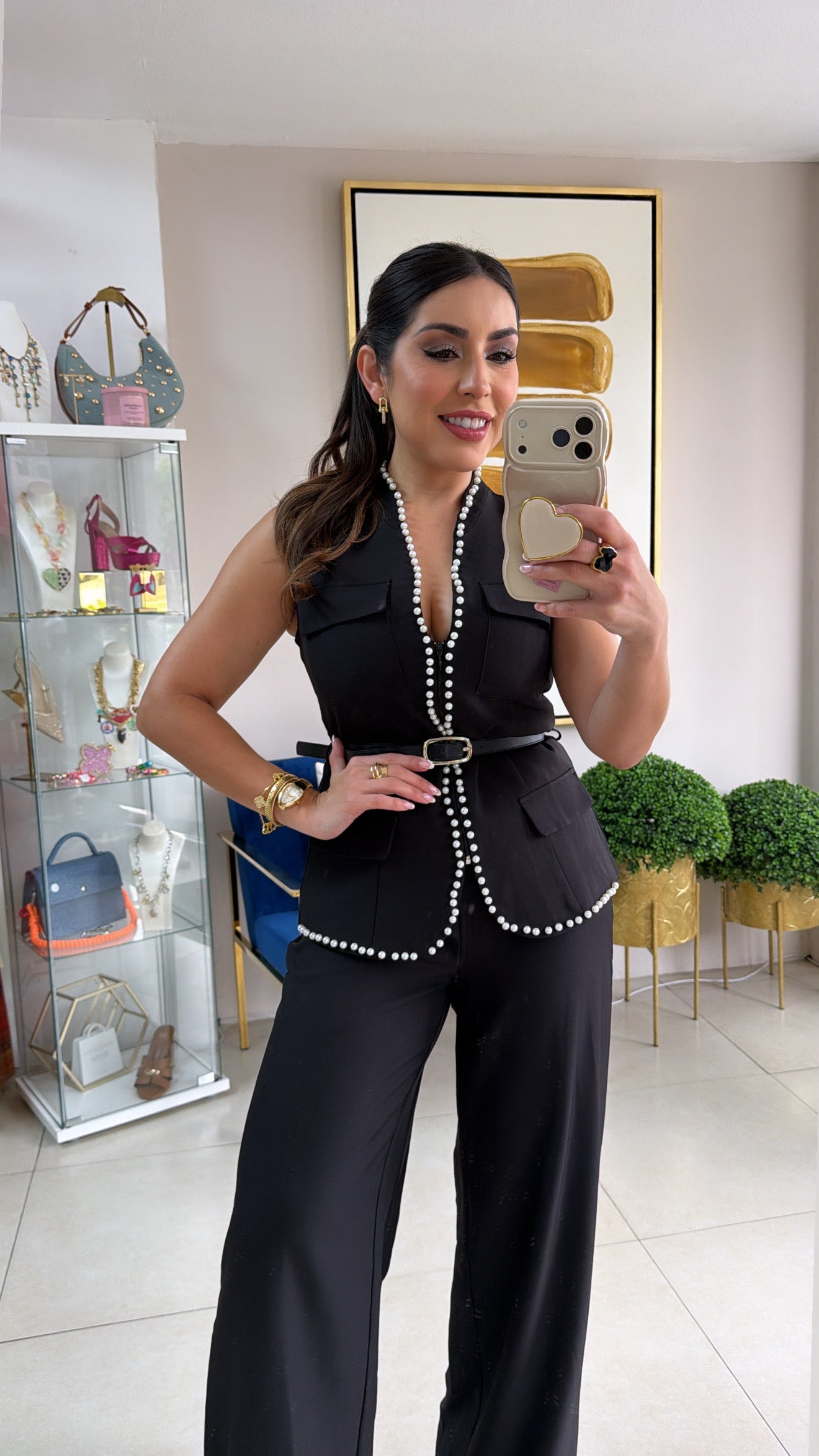 Pearls Black Vest Set