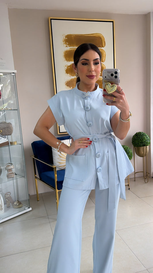 Blue Flower Pant Set