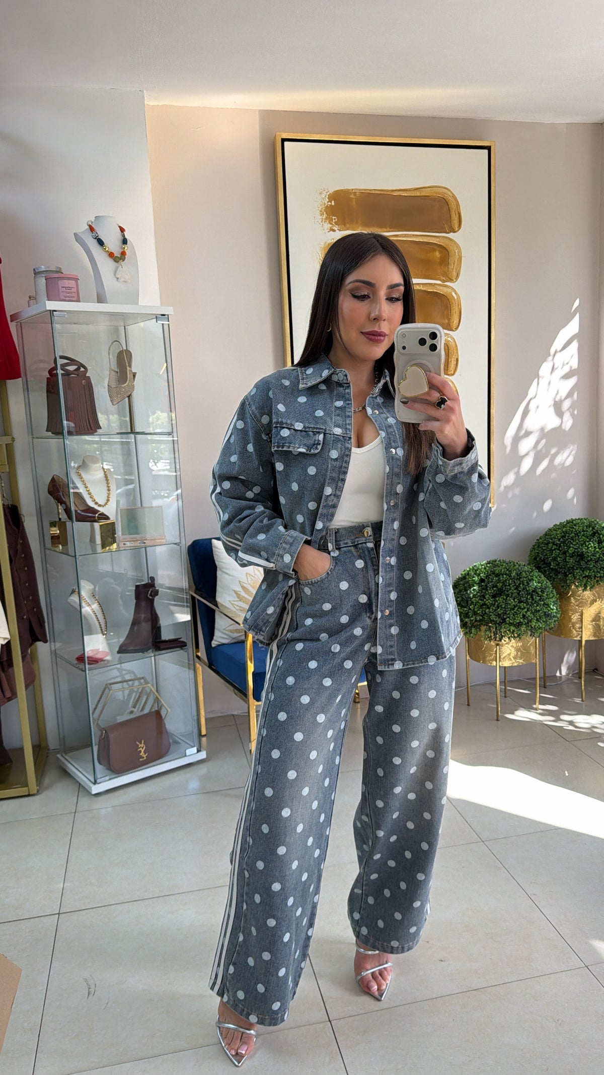 Light Denim Polka Pant Set