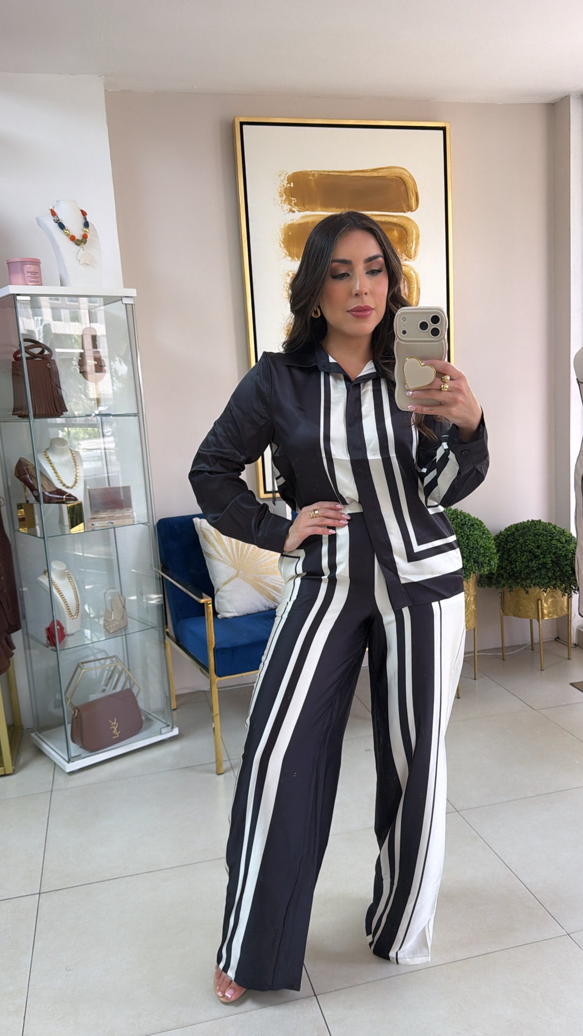 Black Cream Pant Set