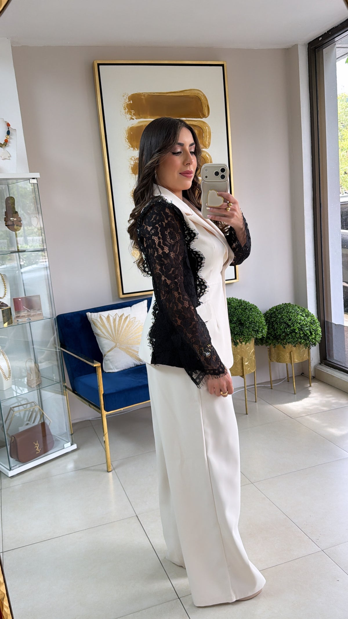 Cream Blazer Black Lace Set