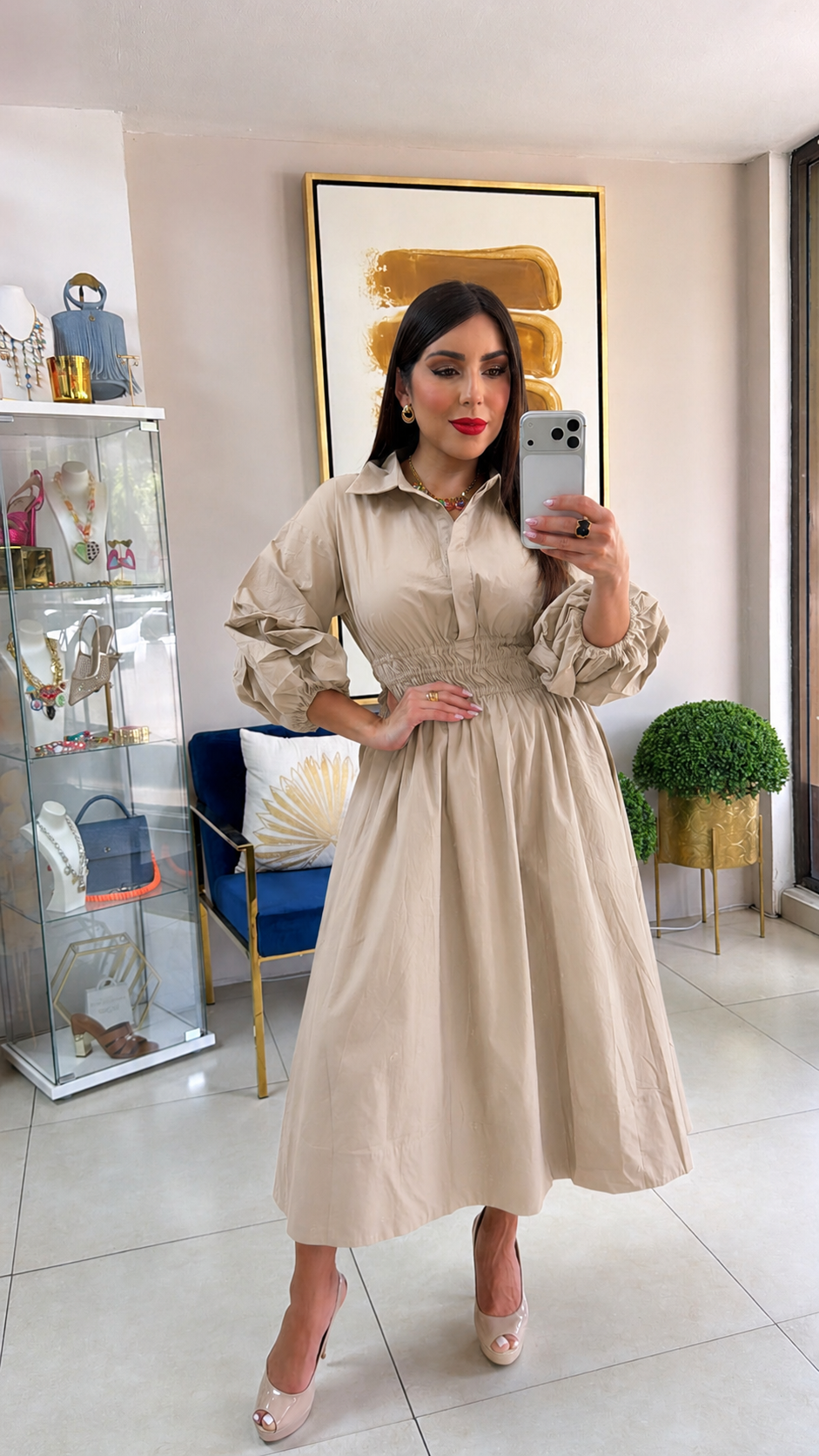 Beige Midi Dress