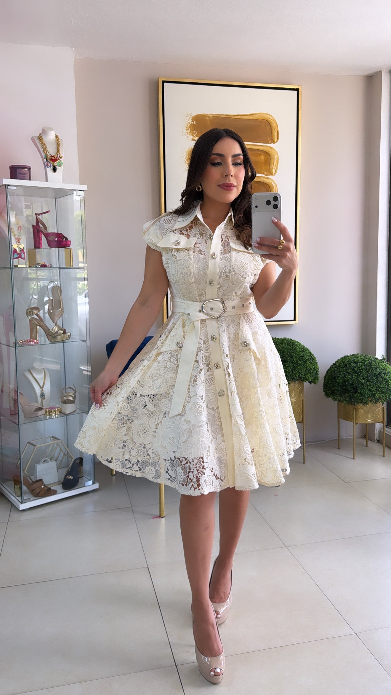 Cream Lace Short Dress