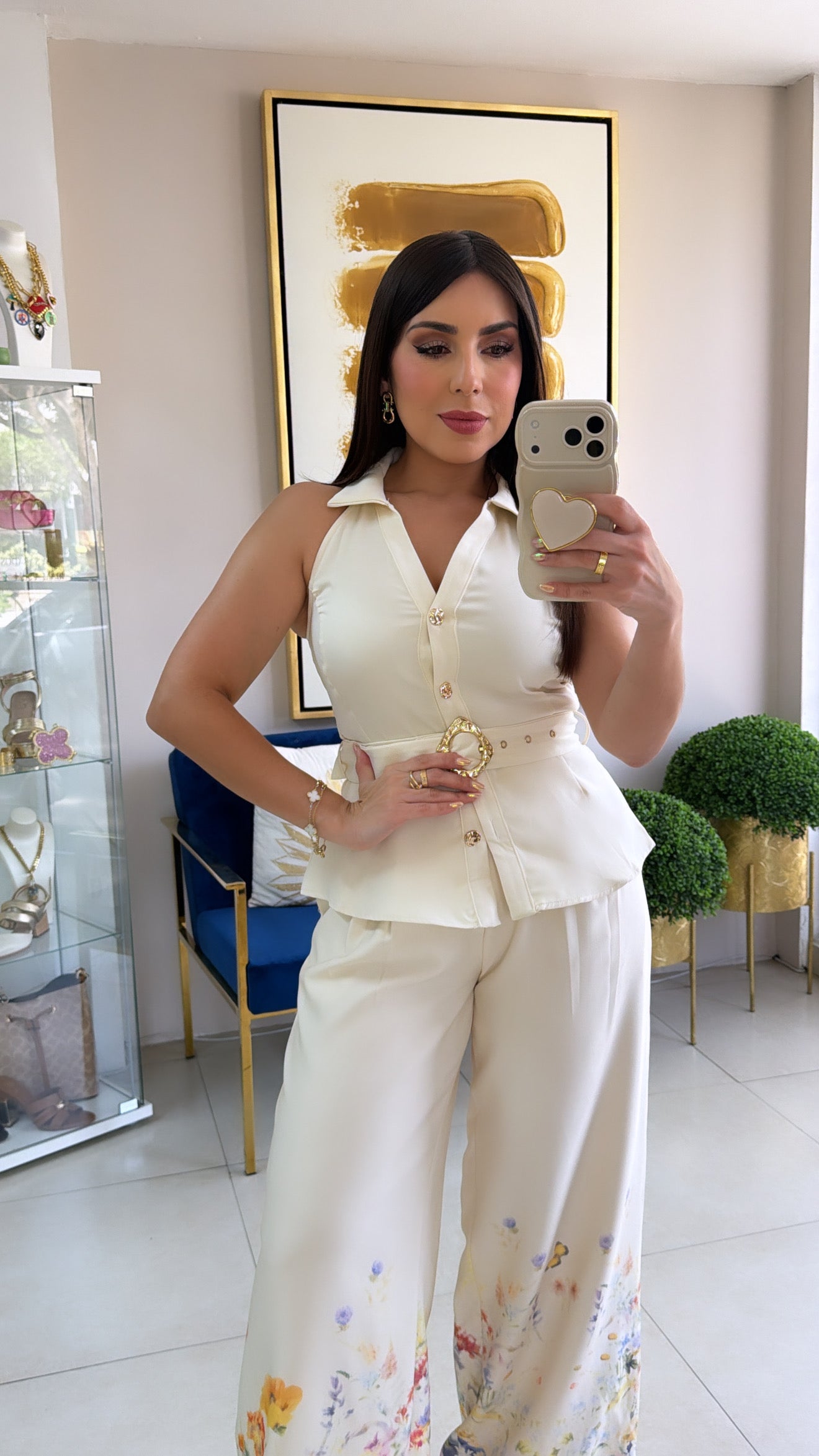 Cream Floral Pant Set