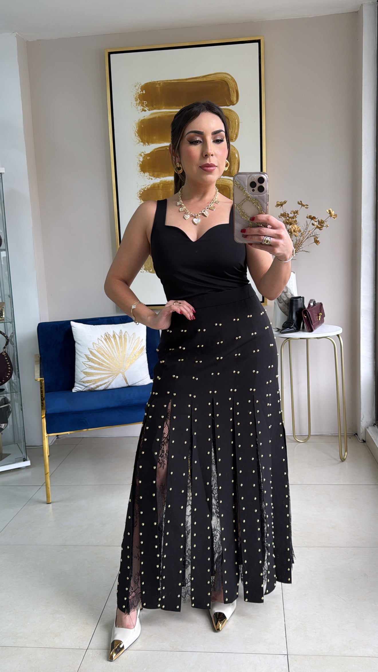 Pleated Lace Skirt Black