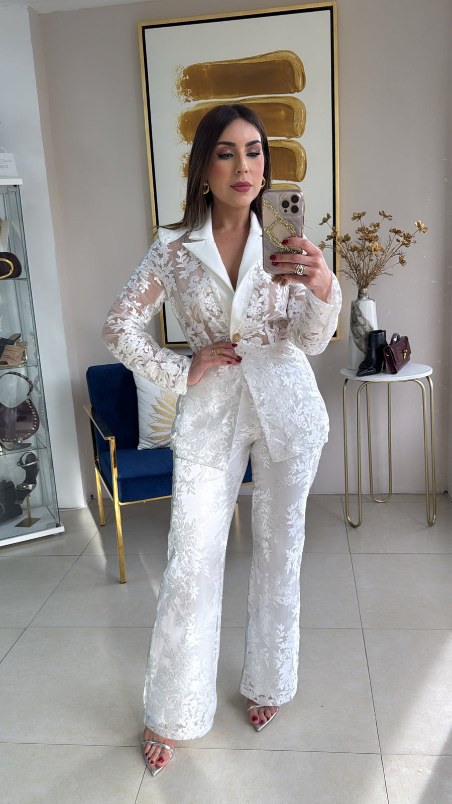 White Lace Blazer & Pant Set