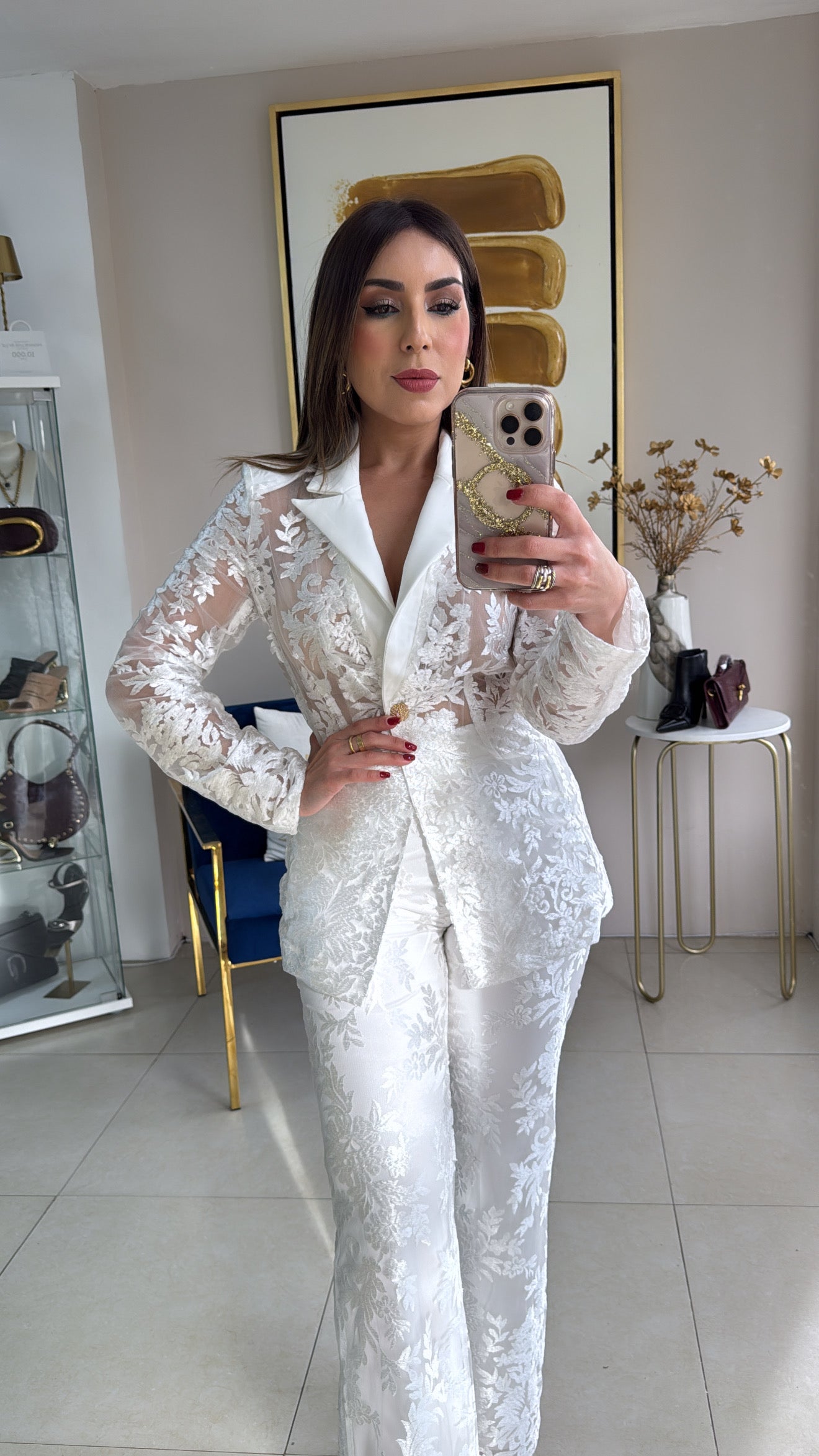 White Lace Blazer & Pant Set