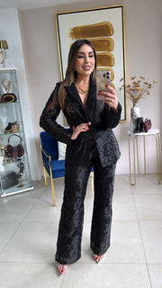 Black Lace Blazer & Pant Set