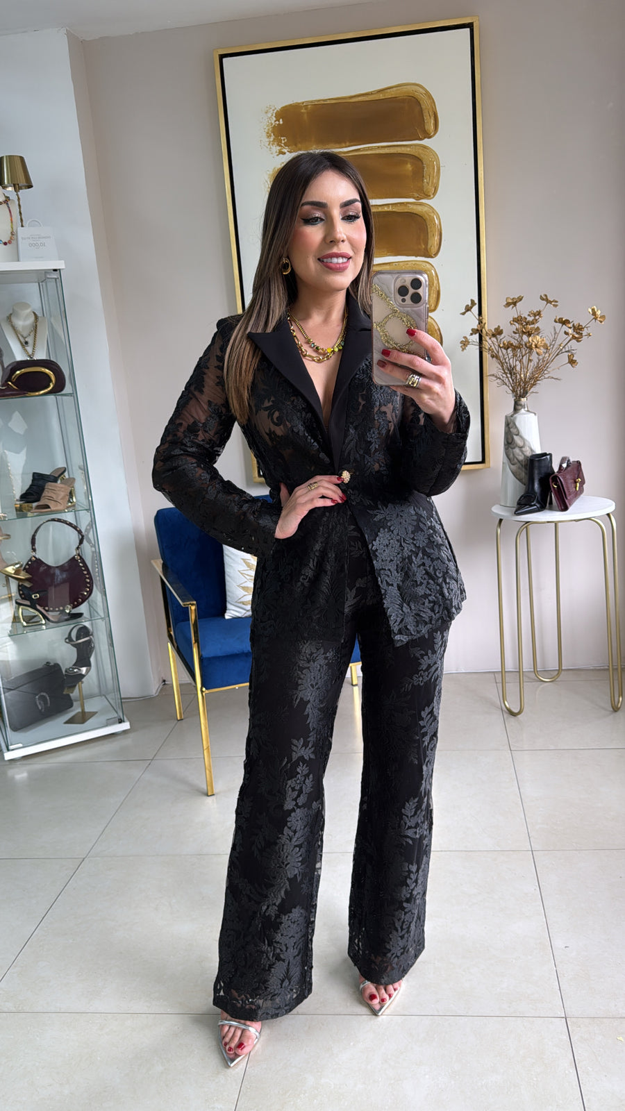 Black Lace Blazer & Pant Set