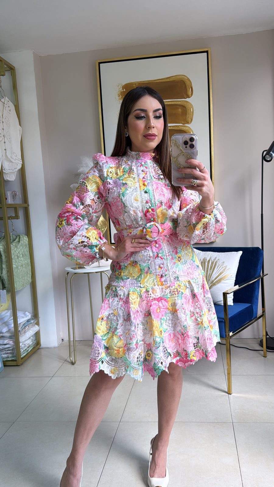 Floral Crochet Short Dress