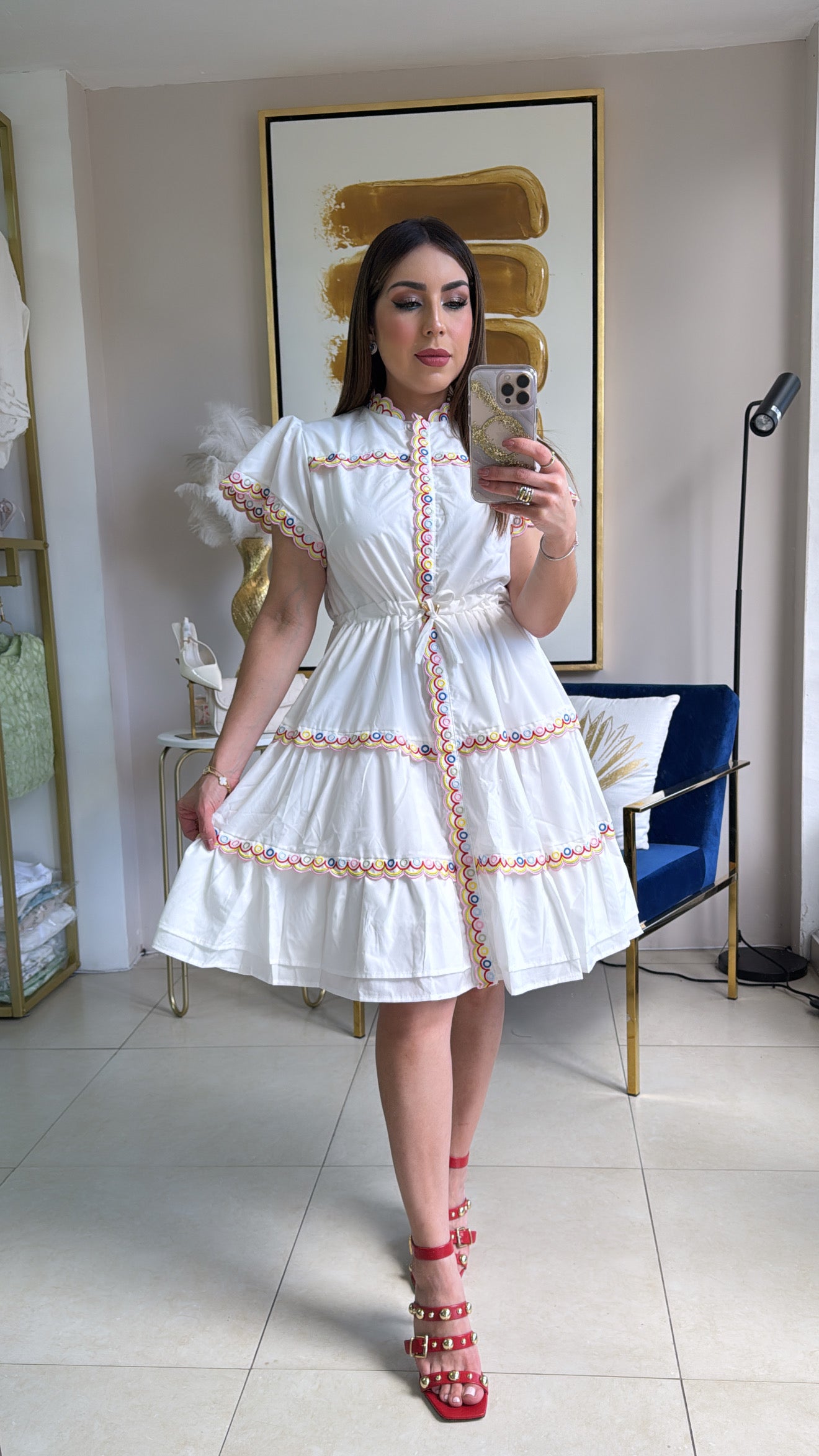 Ivory Embroidery Short Dress