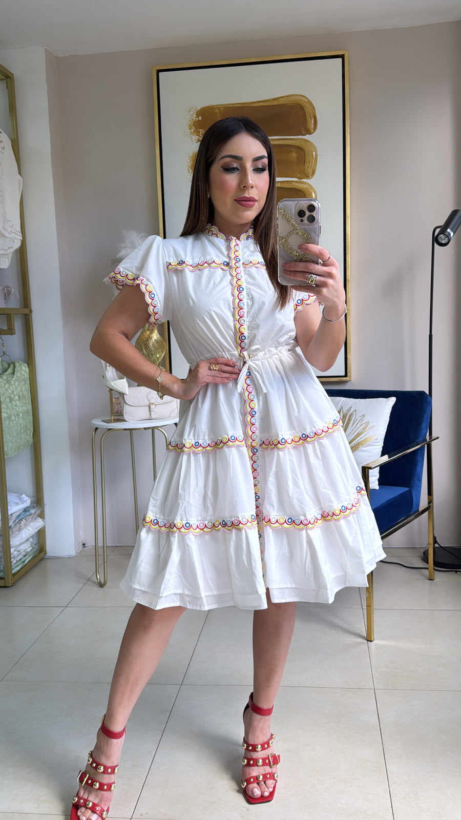 Ivory Embroidery Short Dress