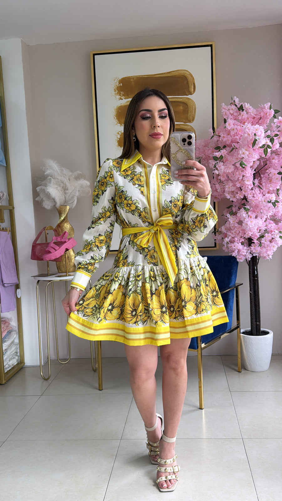 Yellow Floral Short Dress