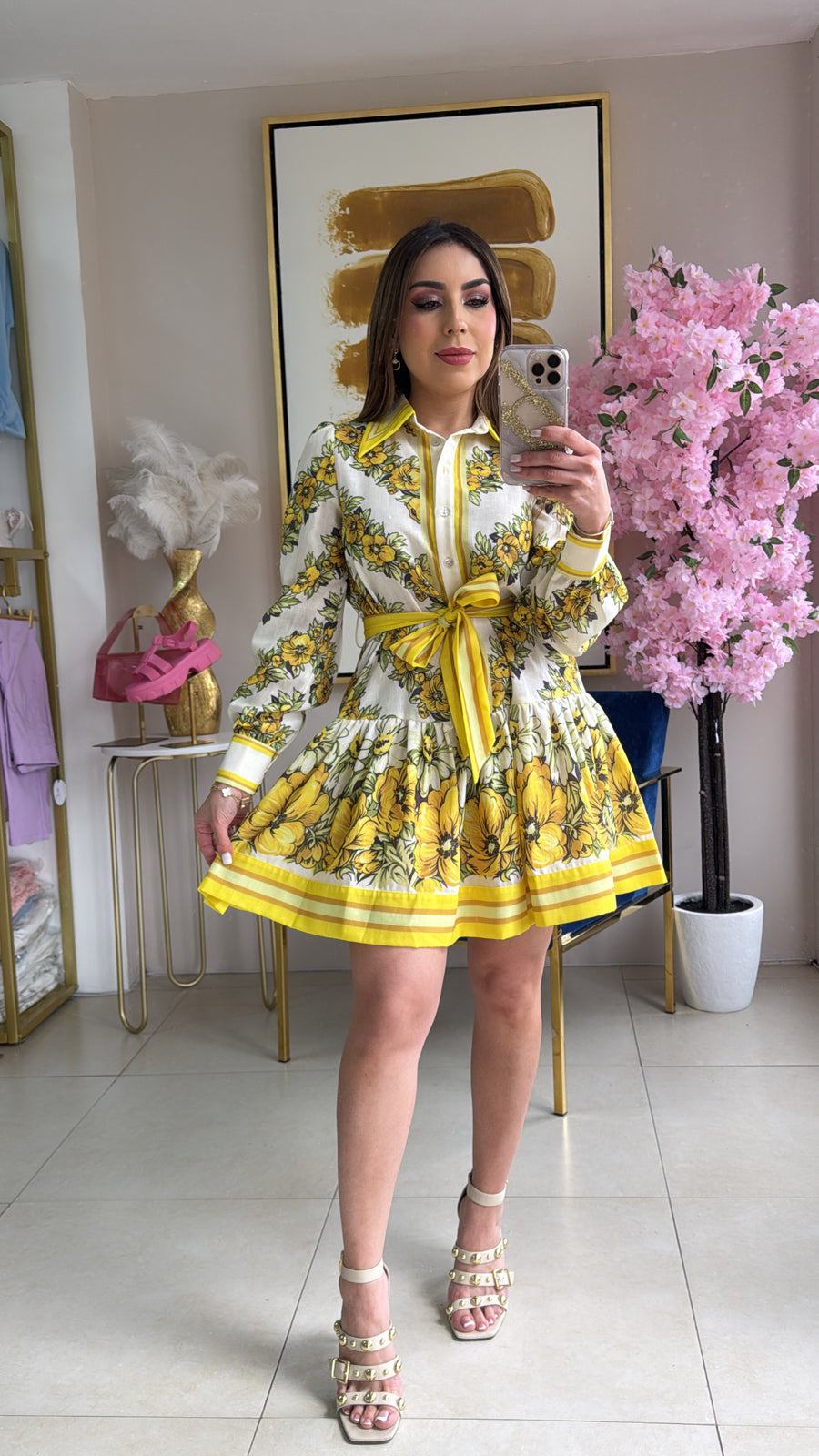 Yellow Floral Short Dress