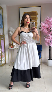 White & Black Midi Dress