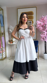 White & Black Midi Dress