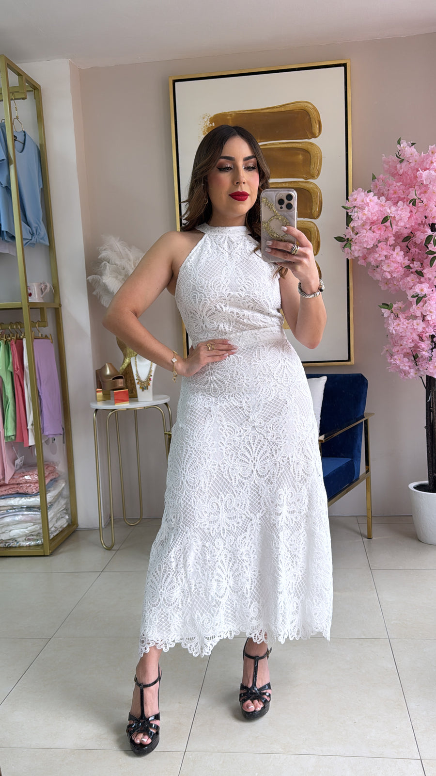 White Lace Midi Dress